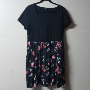 Torrid Sz2 Knit to Woven Floral Skull Skater Dress